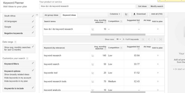 Adwords results page